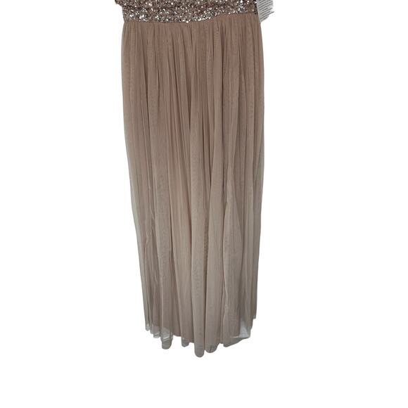 NWT Maya Deluxe Taupe Sequin Sleeveless Pop Over Tulle Maxi Dress Size 8 - Picture 6 of 14